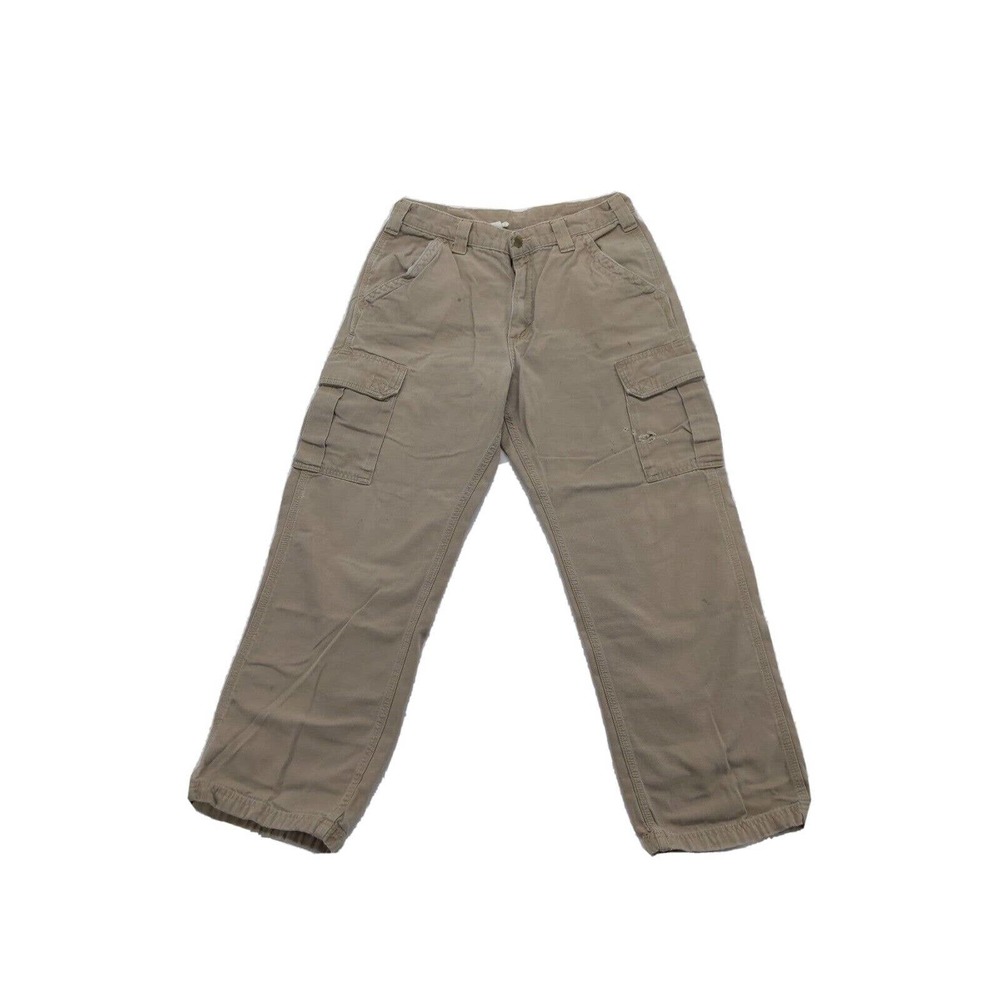 Men's Carhartt Relaxed Straight Tan Cargo Pants Size 32x29 Work Distressed